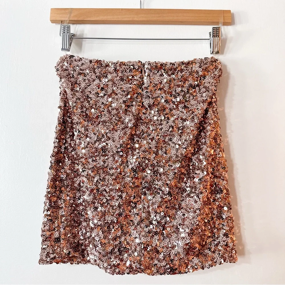 Babyboo Melissa Top & Skirt Set Sequin Bronze Crop Mini Size Small NWT